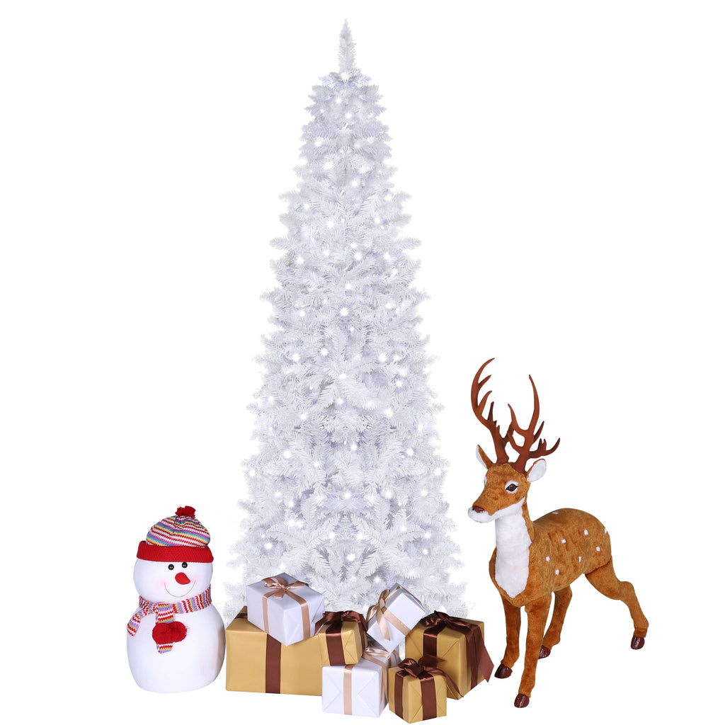 VEIKOUS 6.5ft Pre-lit Pencil Christmas Tree Slim w/250 LED Lights & Metal Stand, Green