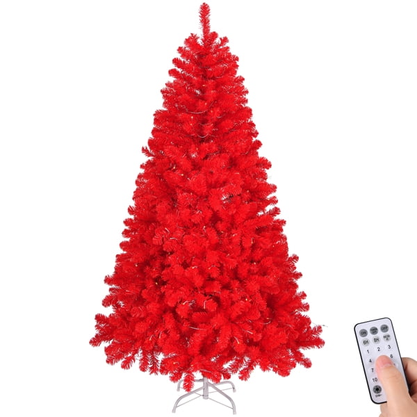 7FT Pre-Lit Red Christmas Tree - 1100 PVC Branch Tips, 400 LEDs, 10 Modes w/Remote, Flame-Retardant Artificial Holiday Centerpiece