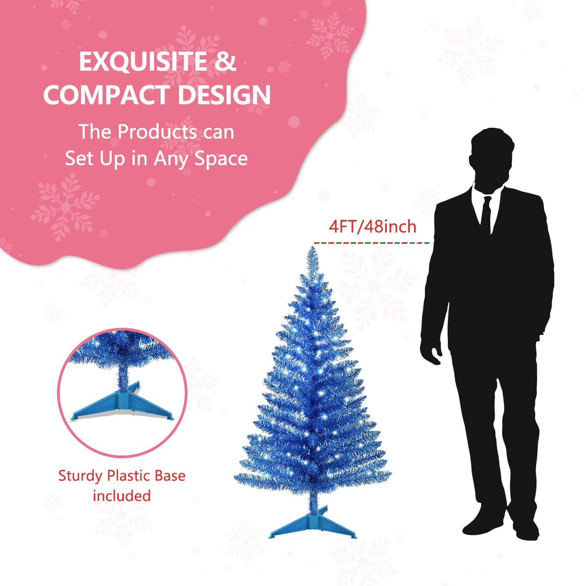 Mayhihi 4FT White Small Christmas Tree with Lights, Artificial Xmas Trees for Home Office