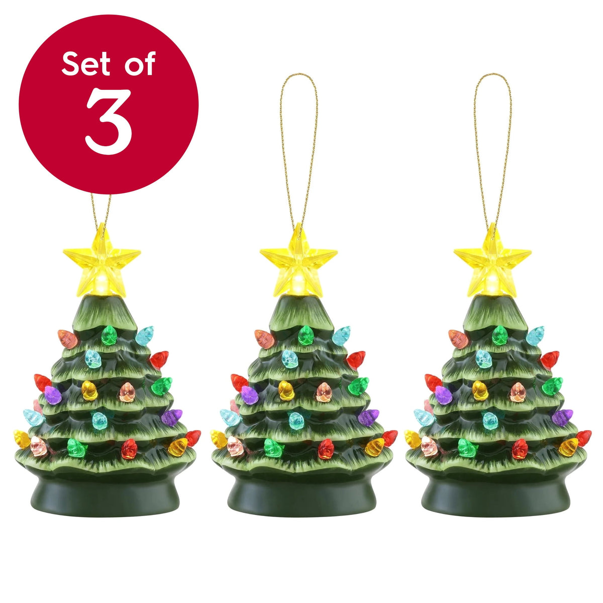 Mr. Christmas Nostalgic Ceramic Tree Ornaments - Green, Set of 3