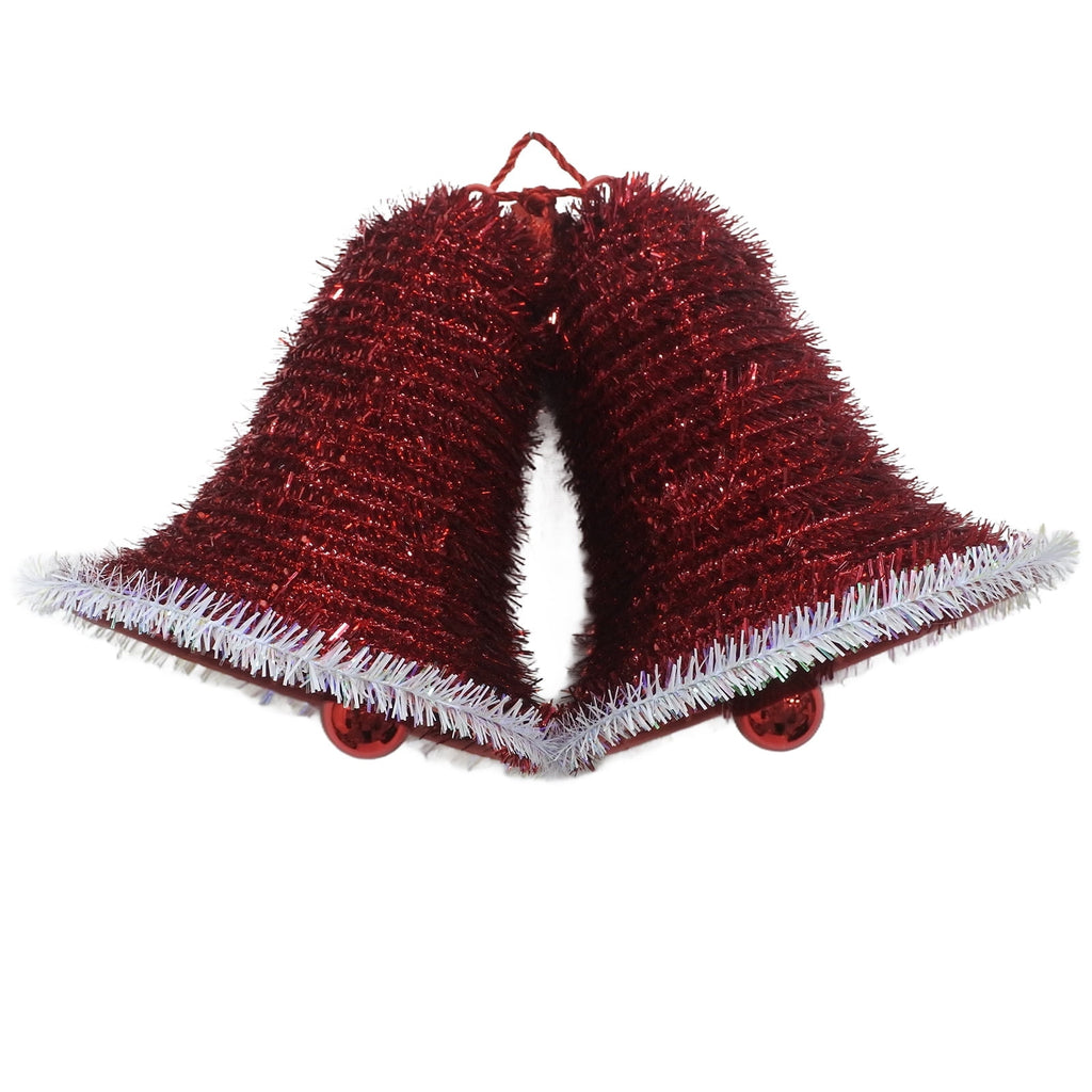Tinsel Double Bells Christmas Decoration, Red and White, 8", by Holiday Time