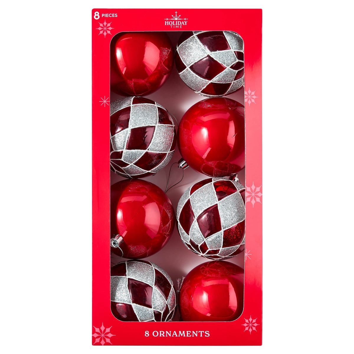 8-Count Red and Silver Ball Shatterproof Christmas Ornaments, 4.3", by Holiday Time