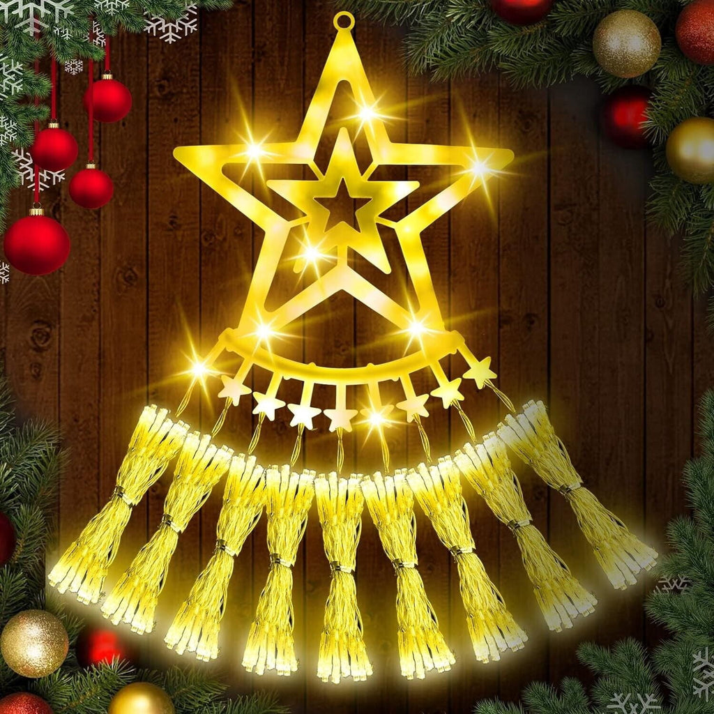 Christmas Lights Outdoor,12.6ft 8 Lighting Modes Waterfall Lights for Christmas, Outdoor Christmas Decorations for Yard, Christmas Lights for Tree House Holiday Party, Warm White