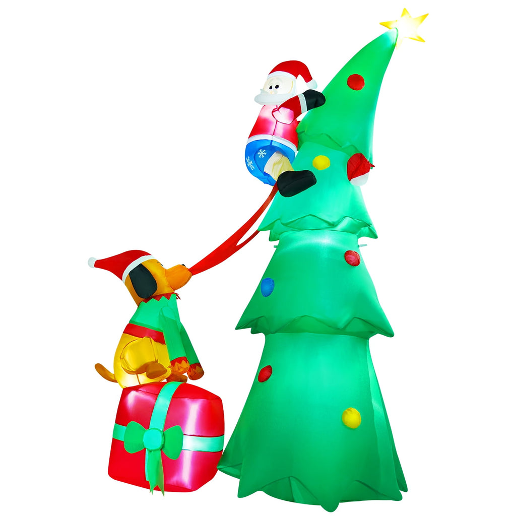 Yexmas 7.2FT Large Outdoor Inflatable Christmas Tree with Santa Claus and Dog,Built-in LED Lights,Fun Blow Up Xmas Decor Suitable for Yard,Garden,Lawn
