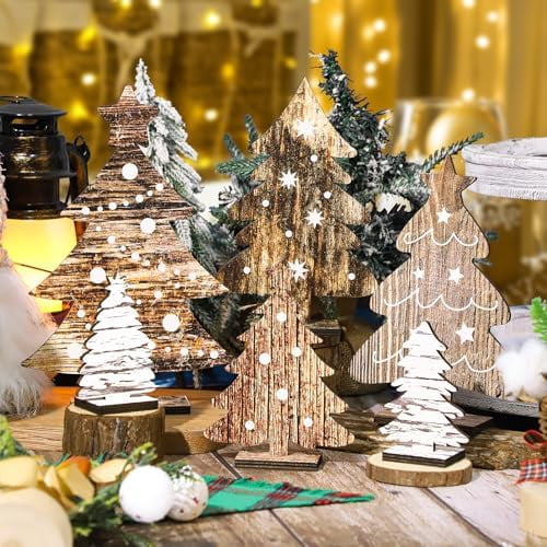 6 Piece Wooden Christmas Tree Tabletop Decor 6 Sizes Rustic Tiered Tray Centerpieces