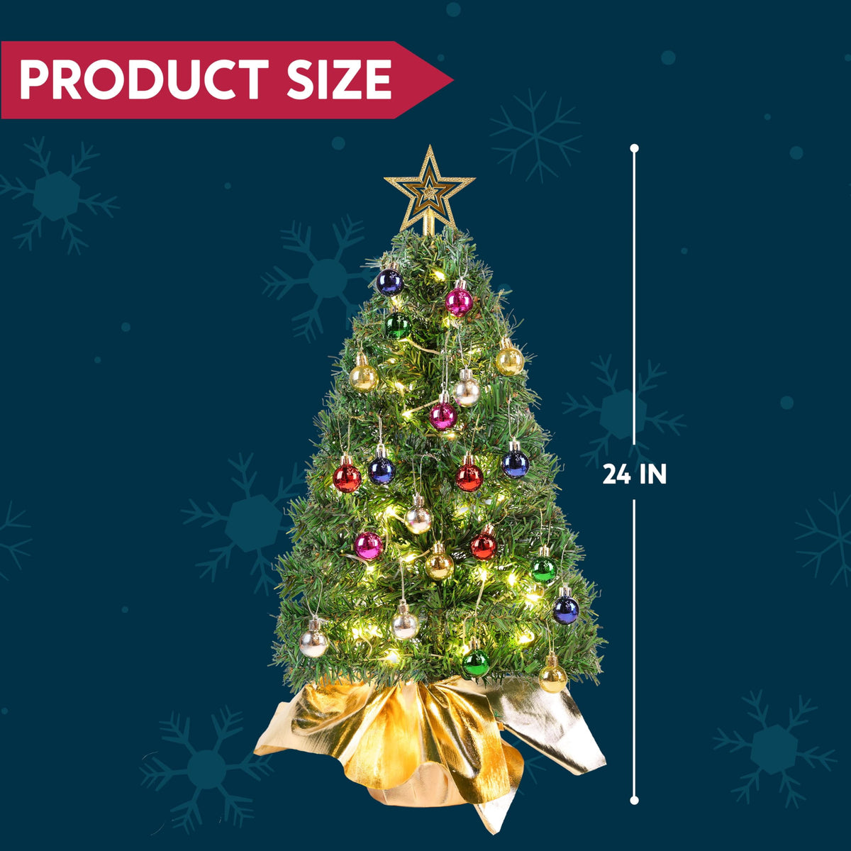 Joyfy 24in Prelit Tabletop Christmas Tree with Decoration Kit (Gold, Battery Operated)