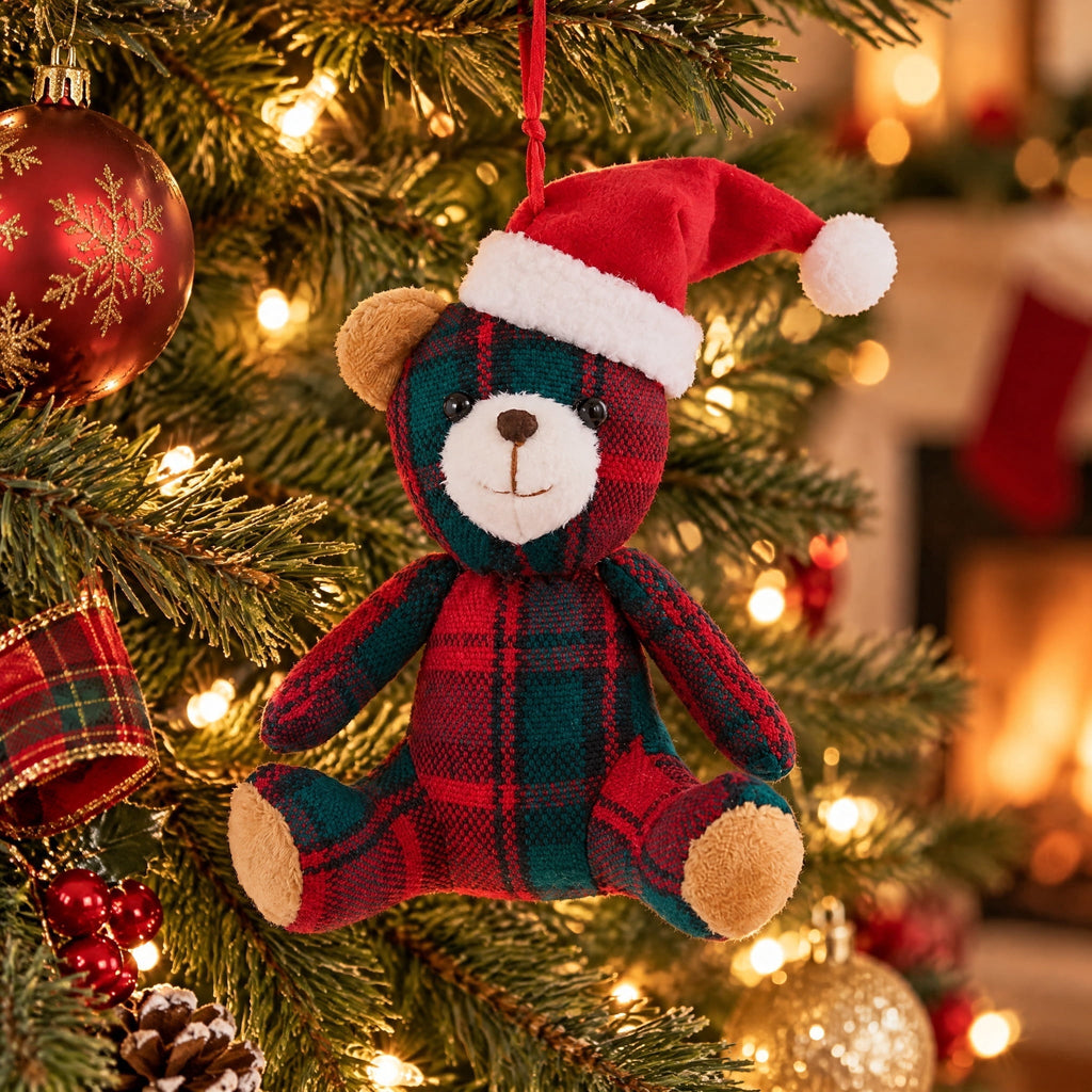 Multicolor Plaid Fabric Bear Christmas Ornament, 5", by Holiday Time