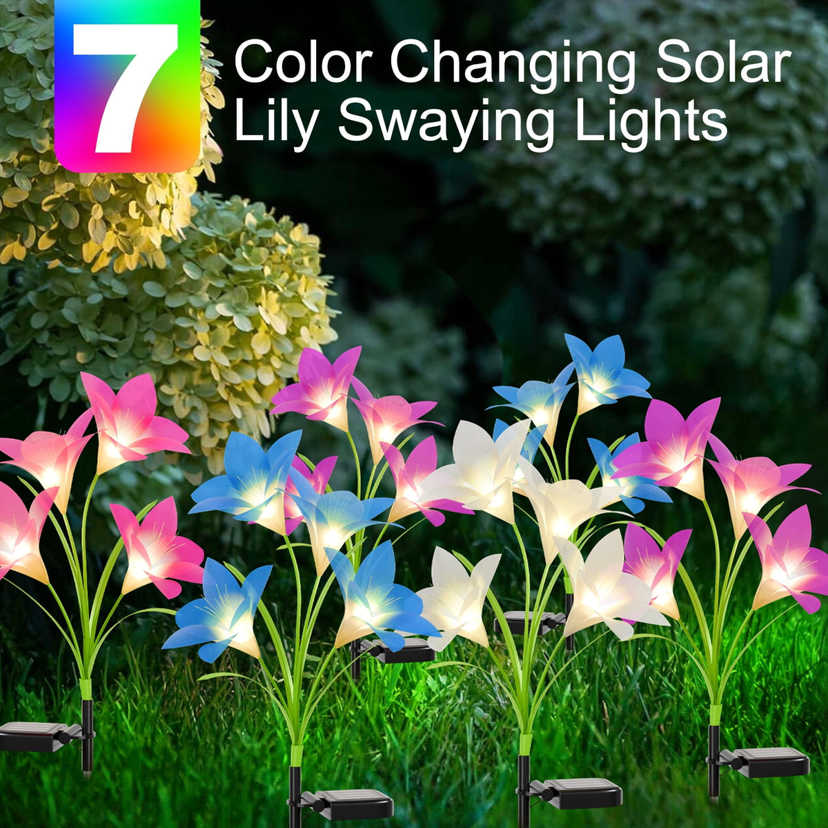 Solar Garden Lights Outdoor, 6 Packs Solar Lily Flower Lights Waterproof, Color Changing LED Solar Lights Outdoor Decorative, Bigger Solar Panel for Outside Patio Garden Pathway Yard Decoration