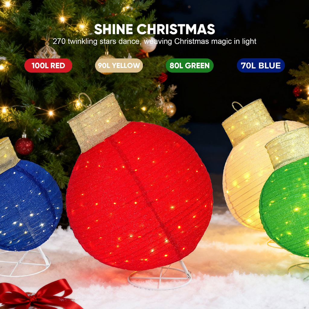 FOOWIN 3pcs Lighted Pop-Up Outdoor Christmas Ornament Set, Holiday Decoration with 270 LED Lights for Yard & Outdoor Christmas Decor