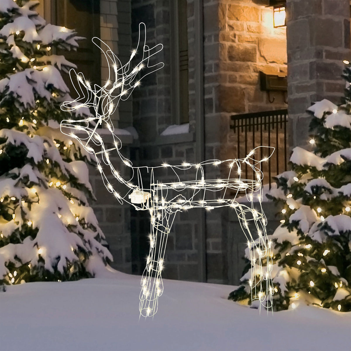Indoor/Outdoor Animated Light-Up Standing Buck Silhouette Christmas Decoration with 105 LED Lights, Warm White, 48", by Holiday Time