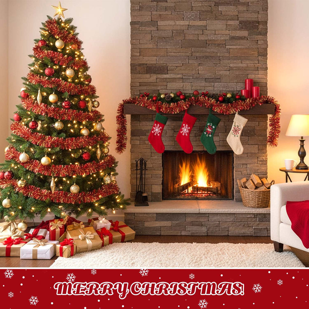 Ayieyill 33ft Tinsel Garland Hanging Christmas Tree Garland for Christmas Tree Decorations Indoor, Iridescent
