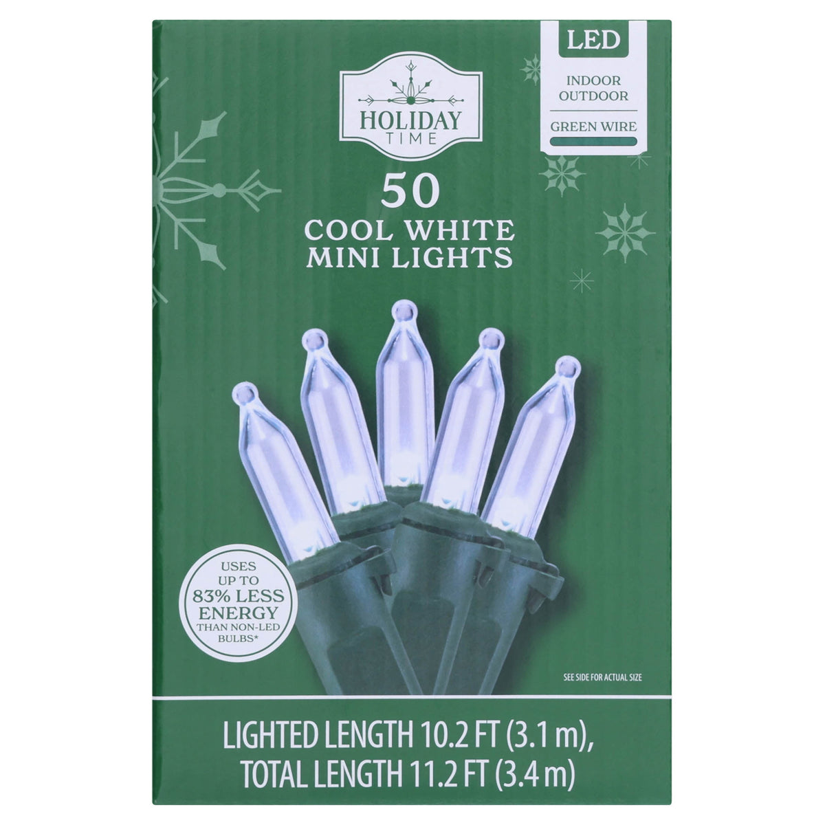 Indoor/Outdoor 50-Count LED Mini Christmas String Lights, Warm White, Green Wire, 10.2', by Holiday Time