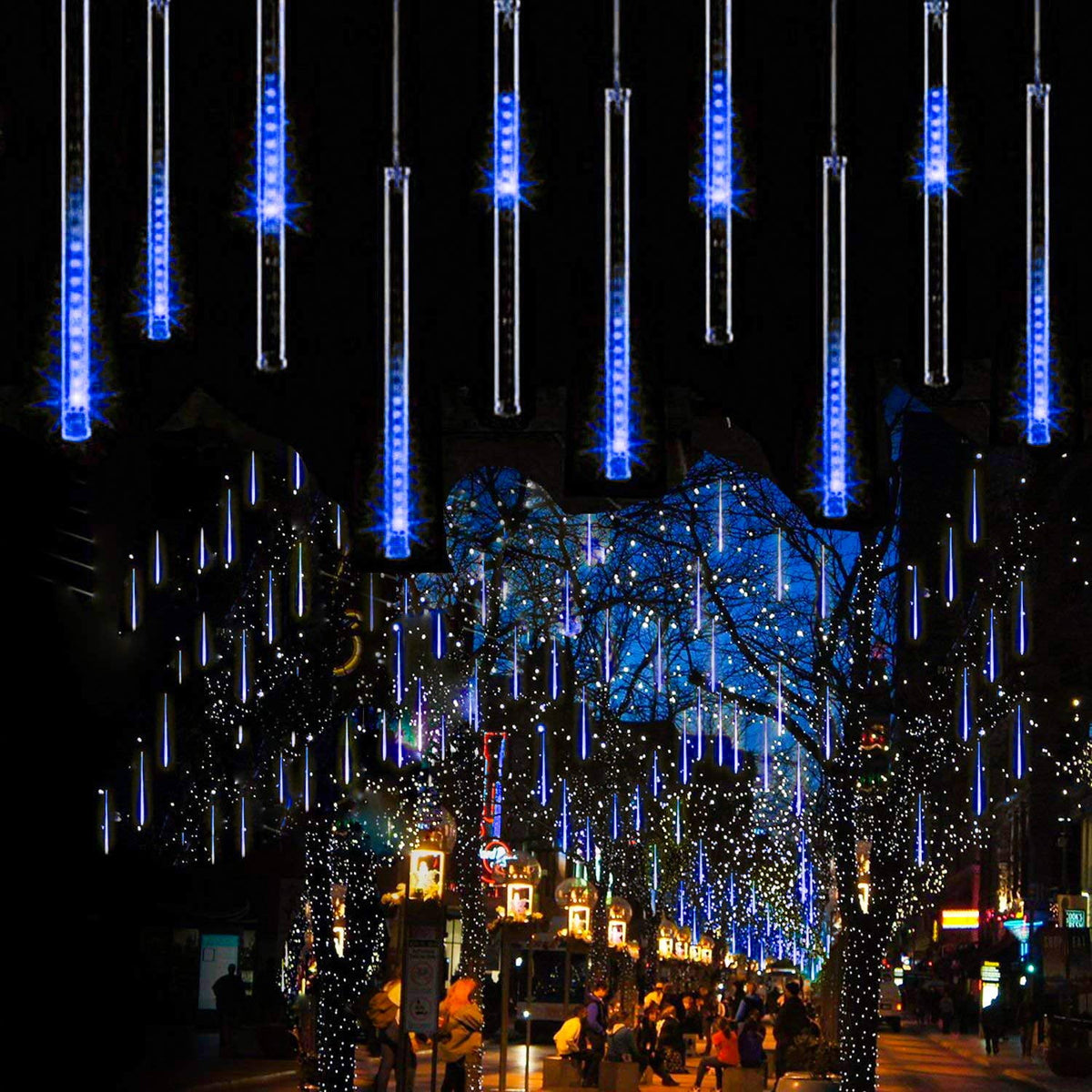 Rirool 20-Inch Blue Meteor Shower Lights, 10 Tubes 540 LED Cascading Falling Rain Christmas String Lights, IP65 Outdoor Plug-In Decor for Trees, Roof, Patio, Wedding and Holiday Display, 1 Set