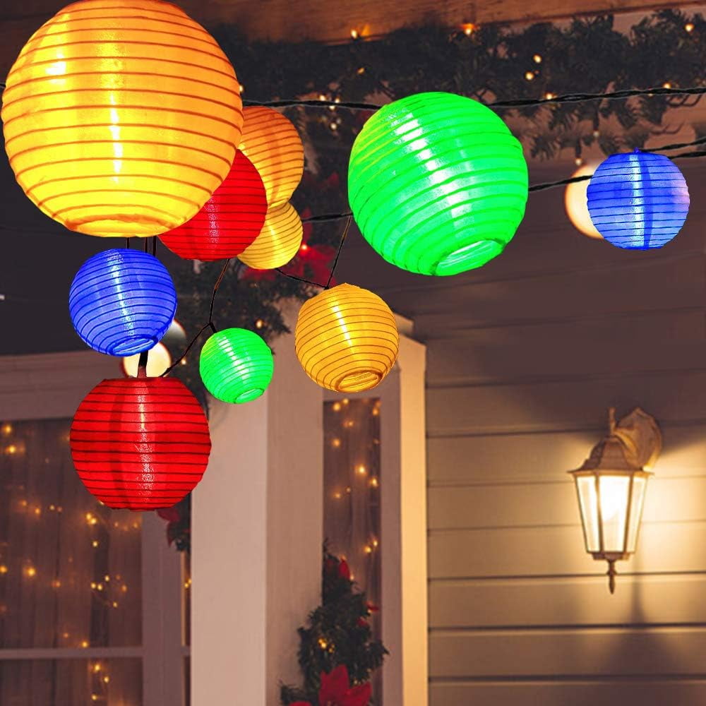 String Lights Lanterns with Lights, 20 White Lanterns, Lantern String Lights Bedroom, Solar String Lights Outdoor Waterproof,Outdoor Waterproof Lantern Weddings Parties Decorations(16 ft 20 LED)