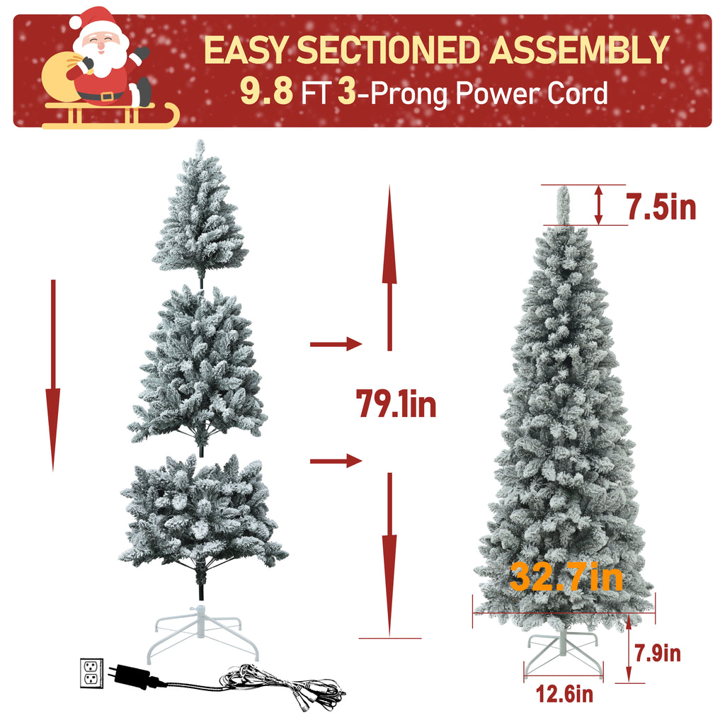 VEIKOUS 6.5ft Pre-lit Pencil Christmas Tree Slim w/250 LED Lights & Metal Stand, Green