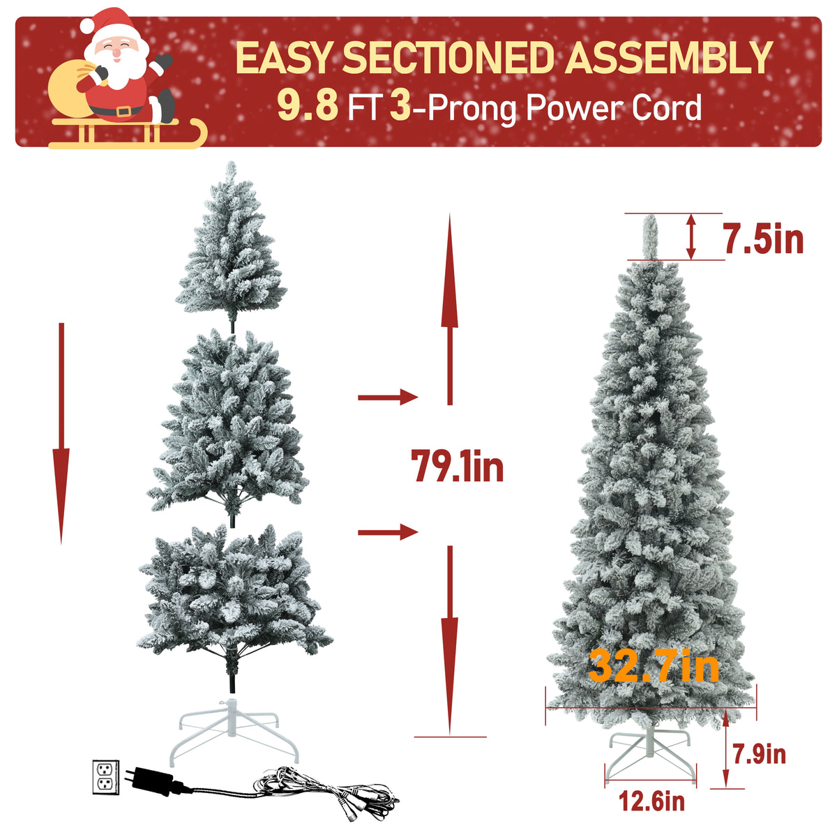 VEIKOUS 6.5ft Pre-lit Pencil Christmas Tree Slim w/250 LED Lights & Metal Stand, Green