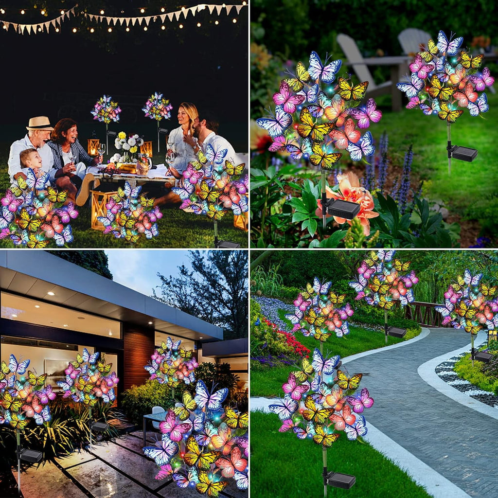 Qoosea Solar Garden Lights Outdoor Waterproof Decorative Flower New Upgraded 2 pack with 17 Butterfly Solar Lights for Garden Yard Outdoor Decor Pathway, Gifts for Mom