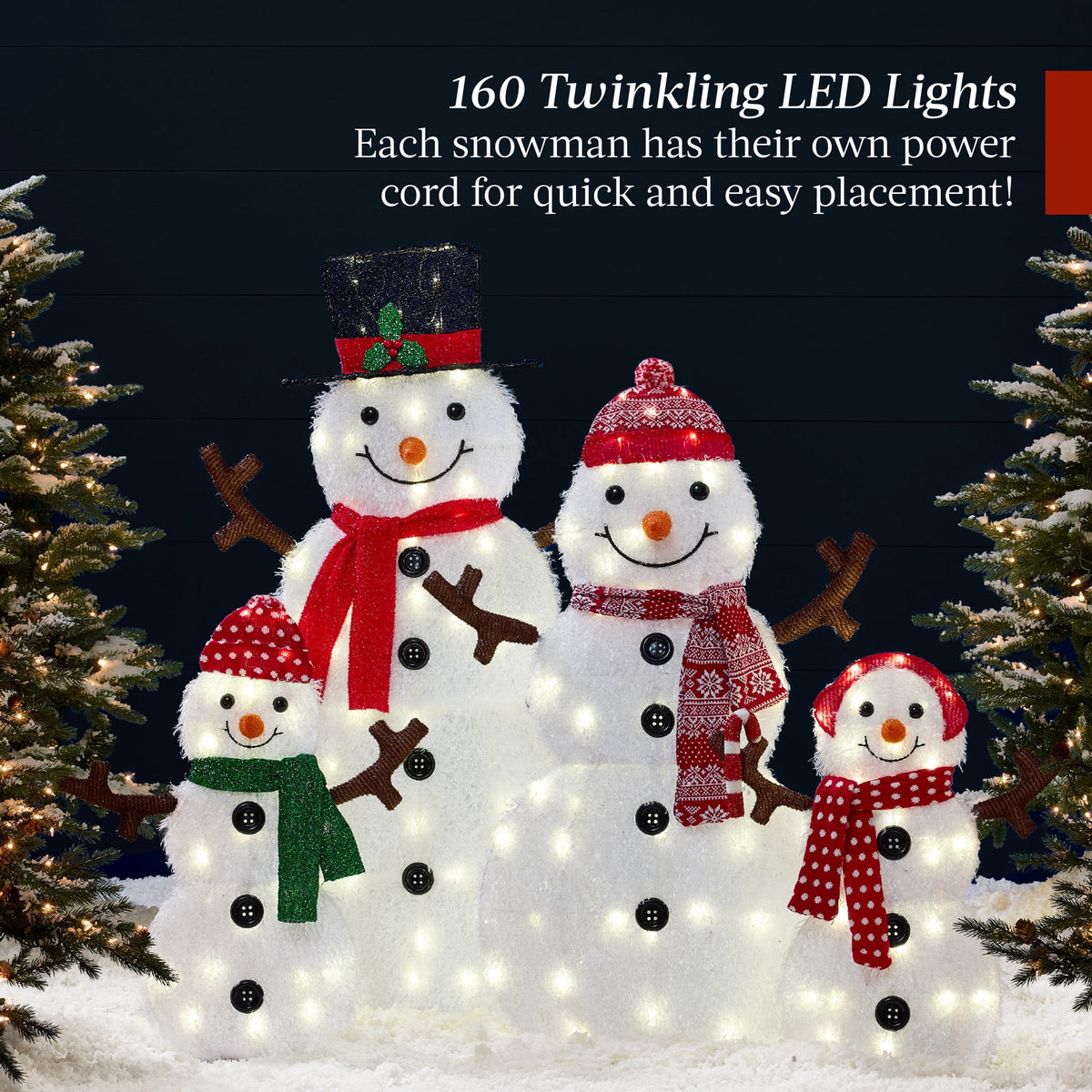 Best Choice Products 3-Piece 2D Lighted Snowman Family Set Outdoor Yard Decor w/ 135 Twinkling LED Lights