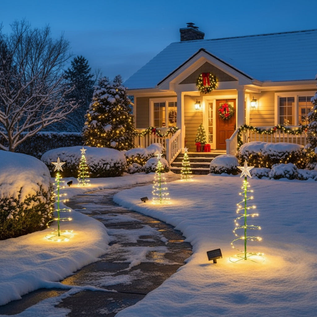 AuroraX Christmas Tree Christmas Decorations DIY 8 Lighting Modes Solar Waterproof Lighted Holiday Yard Stakes Indoor Outdoor Lights Patio Christmas Decorations