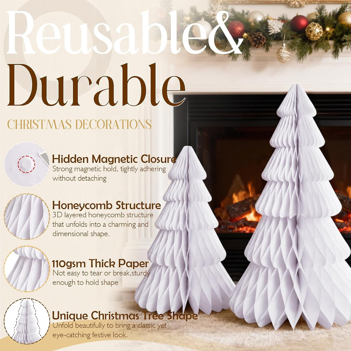 5 Pack Honeycomb Paper Christmas Trees, 3D Christmas Table Centerpieces for Mantel Tabletop Winter Home Decor