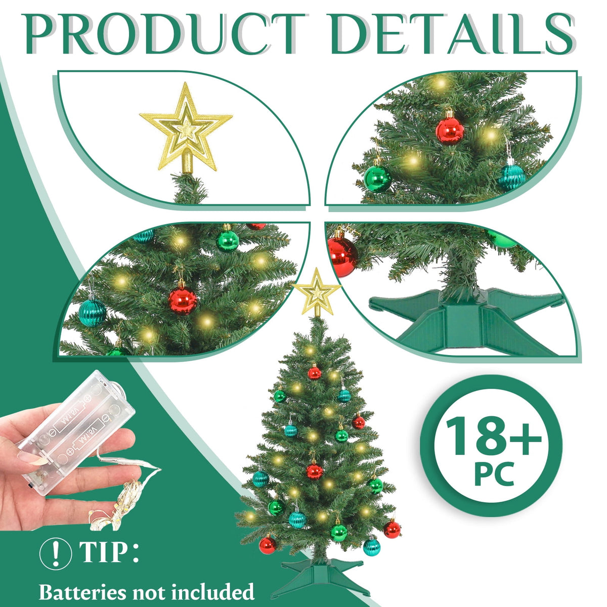 THE BRIVE Artificial Christmas Tree Champagne Includes Ornaments & Star 3ft with LED lights
