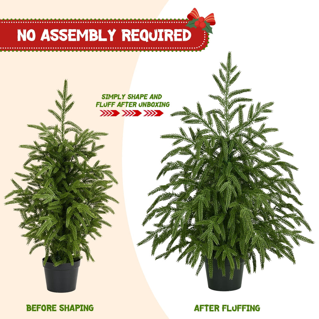 Yastouay 2FT Tabletop Christmas Tree Artificial Norfolk Pine Pre-Lit Xmas Tree with Lights for Front Porch Indoor Outdoor Christmas Decor