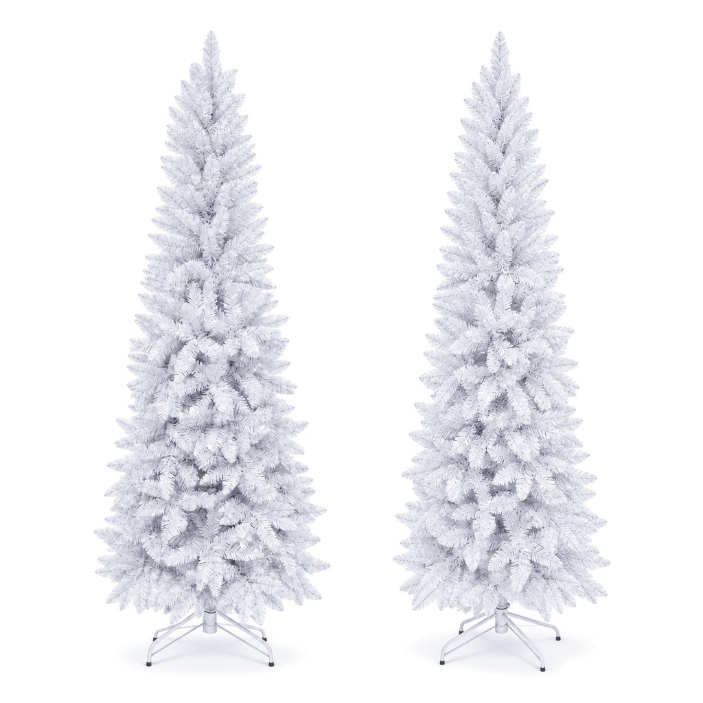 Ahititi 7 FT Red Christmas Tree, Slim Artificial Pencil Tree with 950 PVC Tips, Hinged Branches & Folding Stand, Holiday Decor