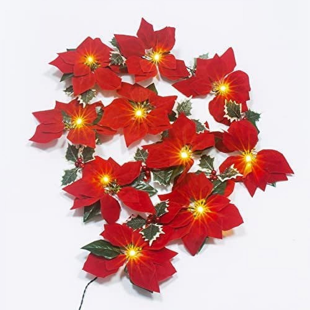 Hwkond Christmas Lights Outdoor LED Christmas Red Poinsettia Wreath With Warm Lighting Artificial Poinsettia For Holiday Decoration Battery Powered on Clearance
