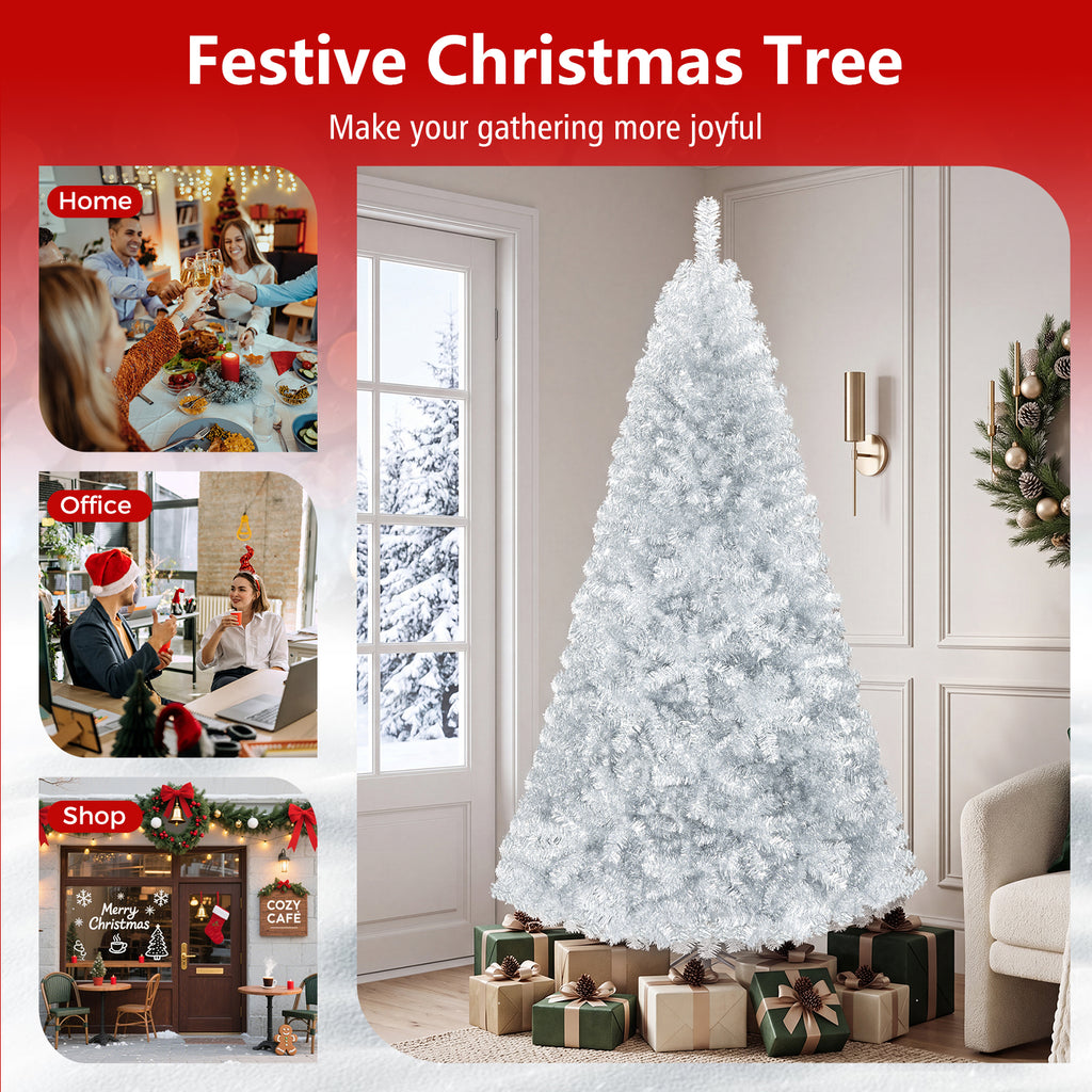Costway 7.5 FT Artificial Christmas Tree Hinged Unlit Xmas Tree Silver