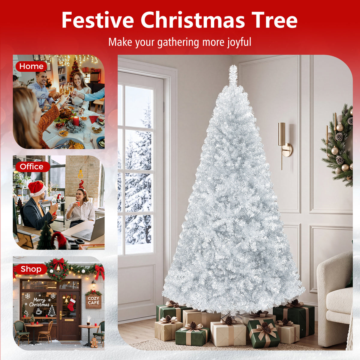 Costway 7.5 FT Artificial Christmas Tree Hinged Unlit Xmas Tree Silver