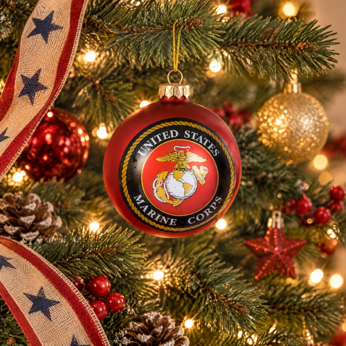 Matte Red United States Marine Glass Ball Christmas Ornament, 3.8", by Holiday Time