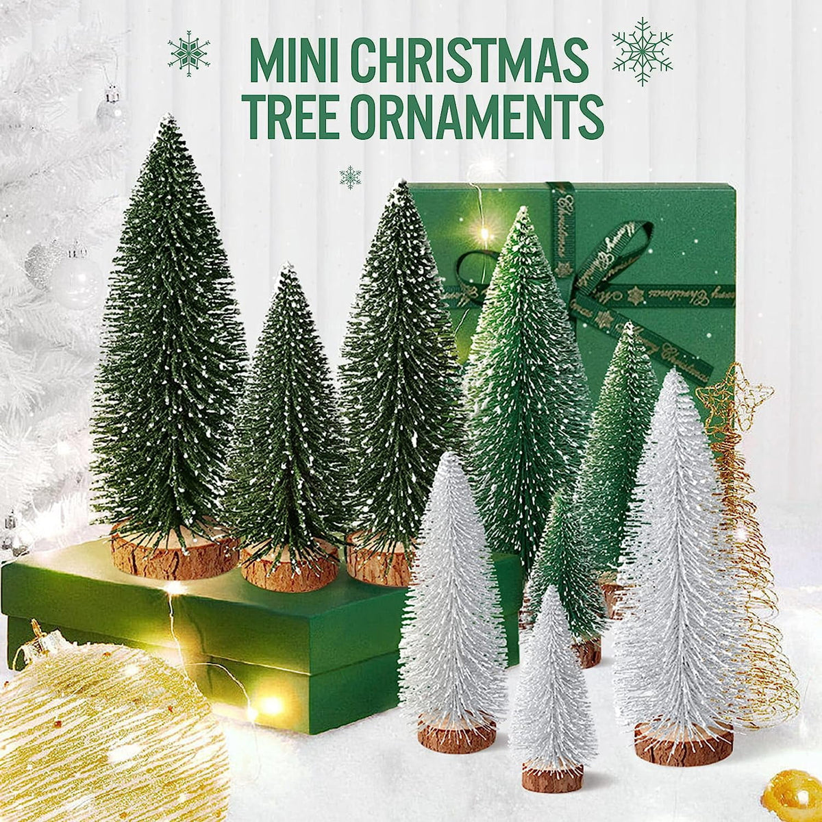 Ayieyill 9Pcs Mini Christmas Trees Christmas Decor Artificial Christmas Decorations with 4 Sizes, Christmas Tree Bottle Brush Trees Christmas Table Decorations (Pink+White)