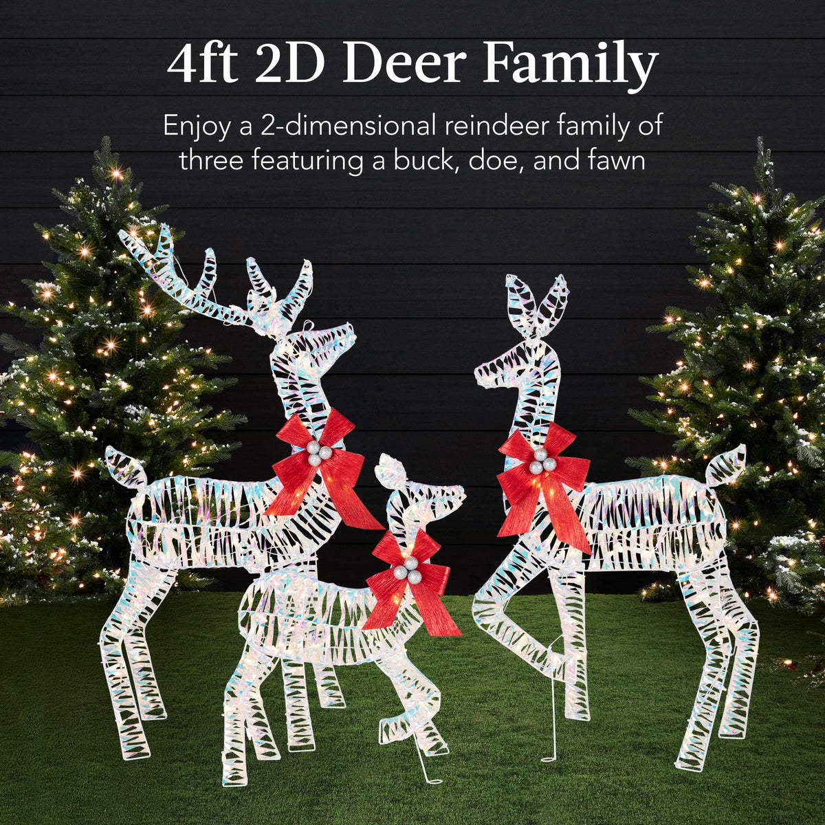 Best Choice Products 3-Piece 2D Deer Family Set, Lighted Christmas Outdoor Decoration w/ 175 Lights, Stakes - Gold