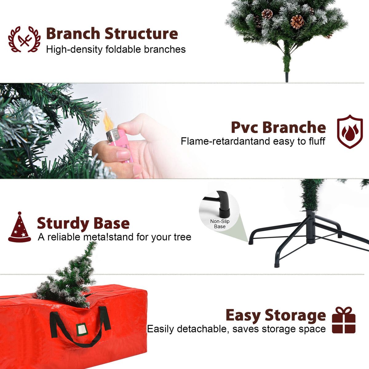 Yexmas 7.5ft Pre-Lit Christmas Tree with Tree Topper, 8 Modes LED Lights, Artificial Xmas Tree with Large Storage Bag