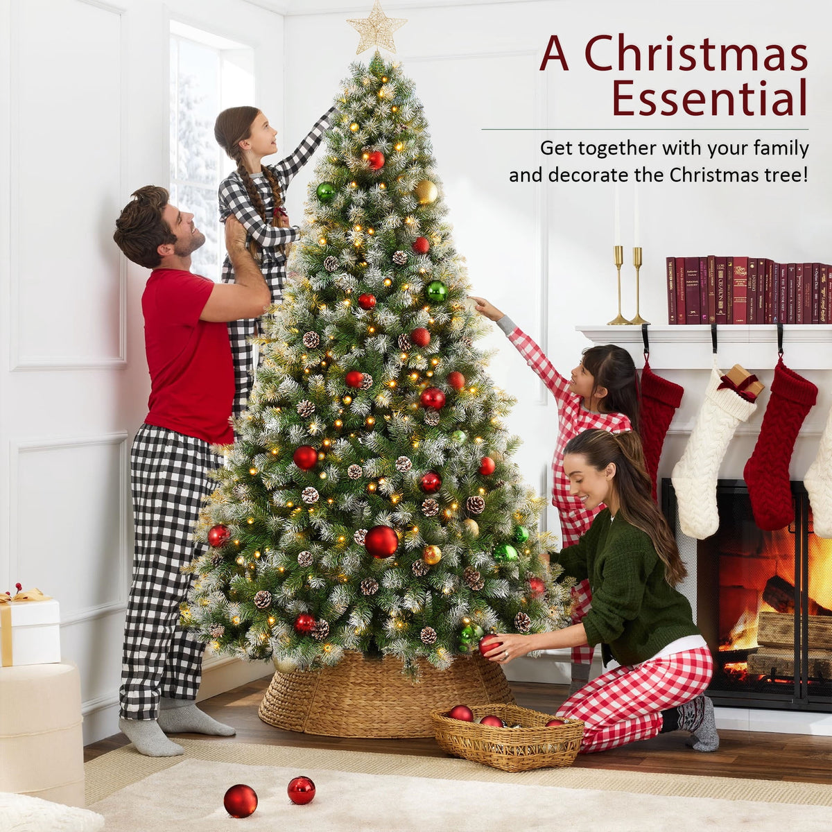Yexmas 7.5ft Pre-Lit Christmas Tree with Tree Topper, 8 Modes LED Lights, Artificial Xmas Tree with Large Storage Bag