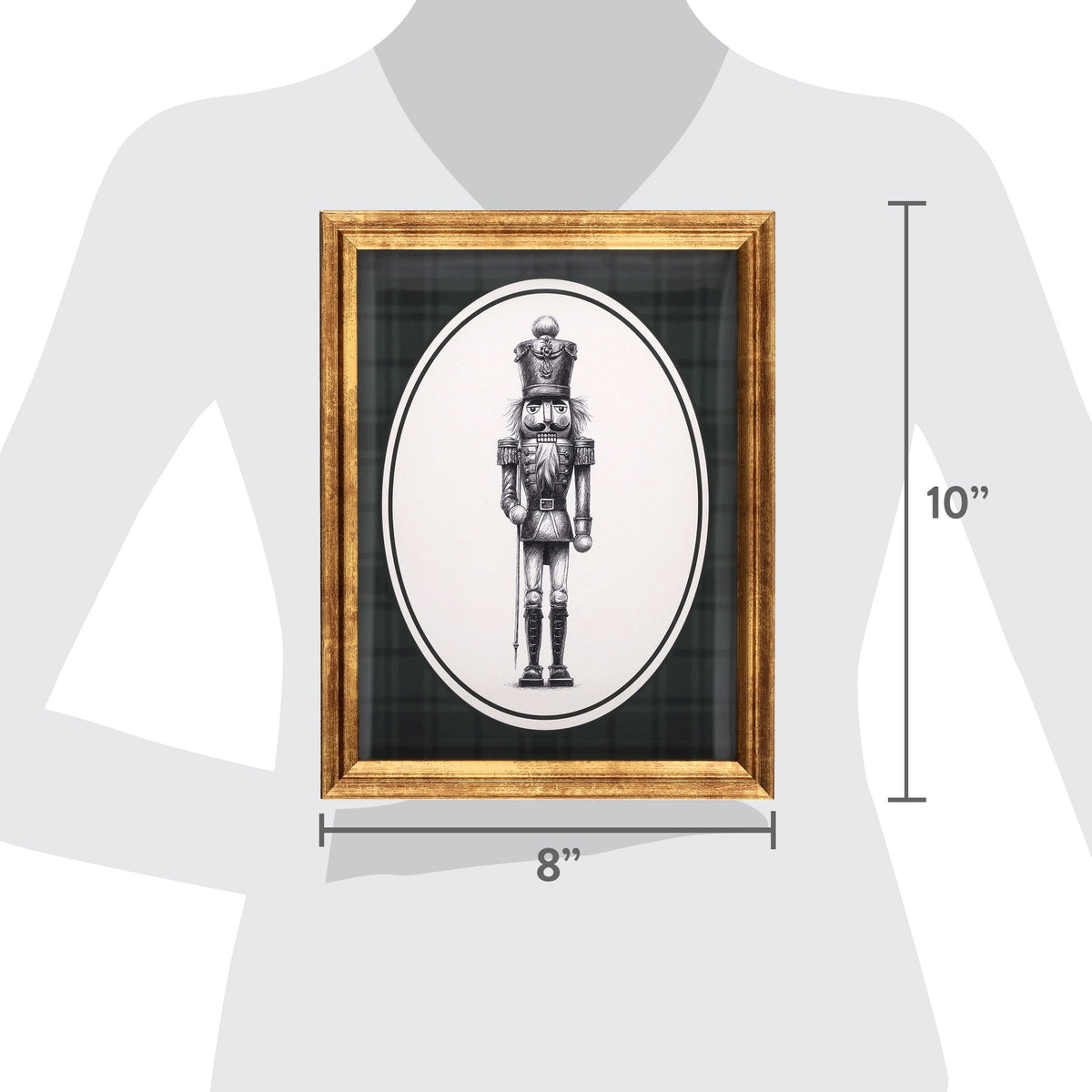 My Texas House Nutcracker Print Framed Under Glass Christmas Wall Art, Green Plaid, 8"x10"