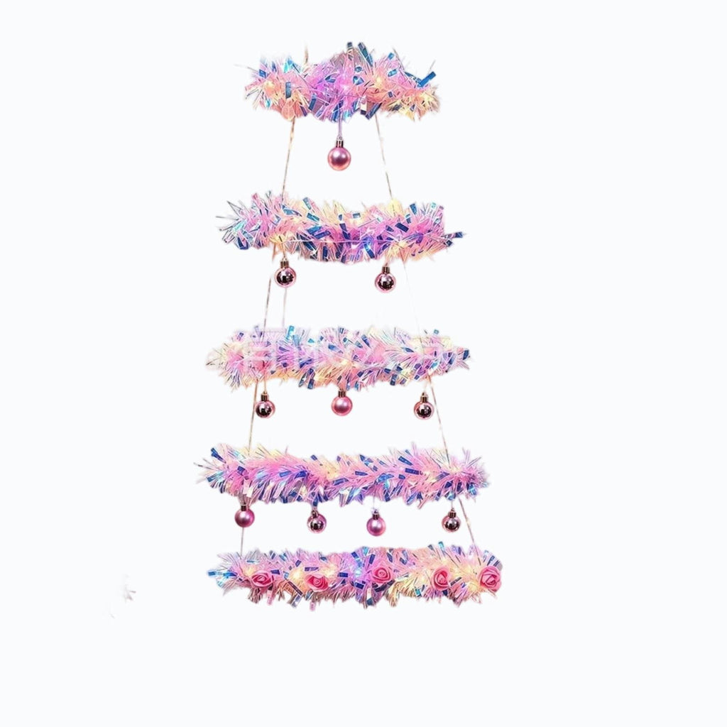 DIY Wall Mounted Christmas Trees with LED Light, Wall Hanging Christmas Tree, Space-Saving Christmas Decor Ideas for Small Space Home Holiday Decoration, 100x40cm