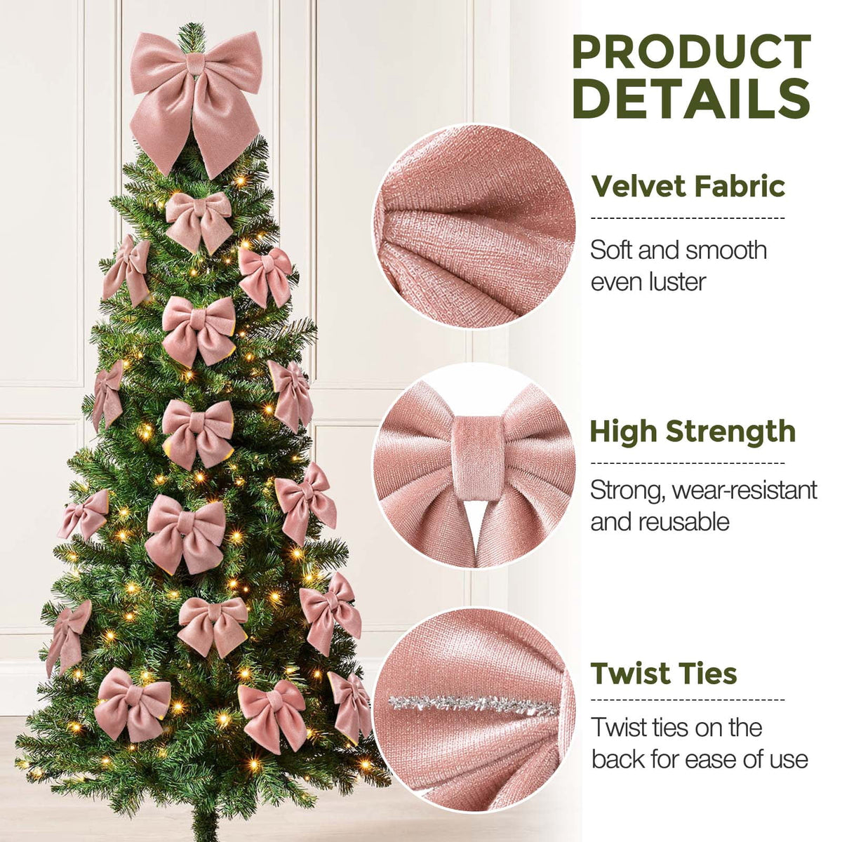 Ayieyill 13 Pack Coquette Pink Bows for Christmas Tree, Large Velvet Christmas Bows for Wreaths Tree Fireplace Indoor Decor