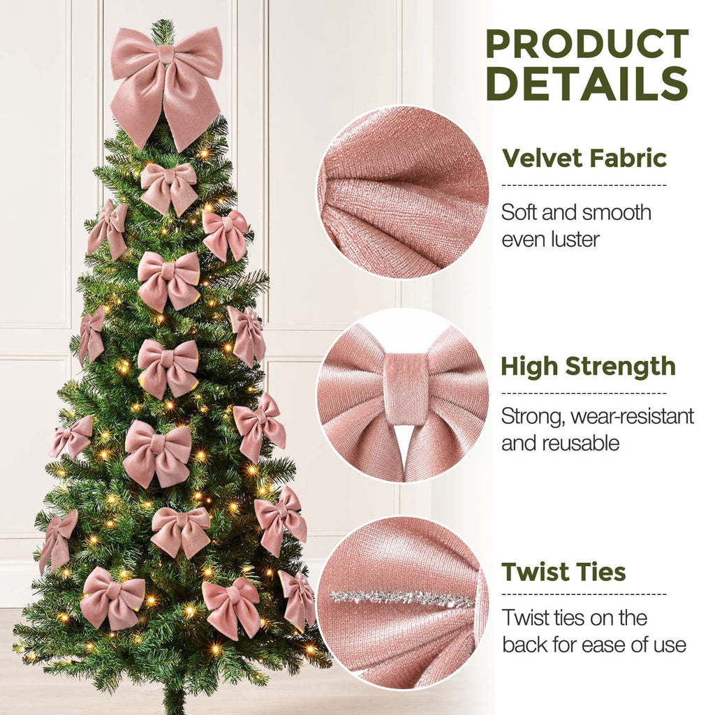 Ayieyill 13 Pack Velvet Red Christmas Tree Bows, Large Christmas Bows for Tree Wreath Stairs Railing Fireplace Indoor Decor