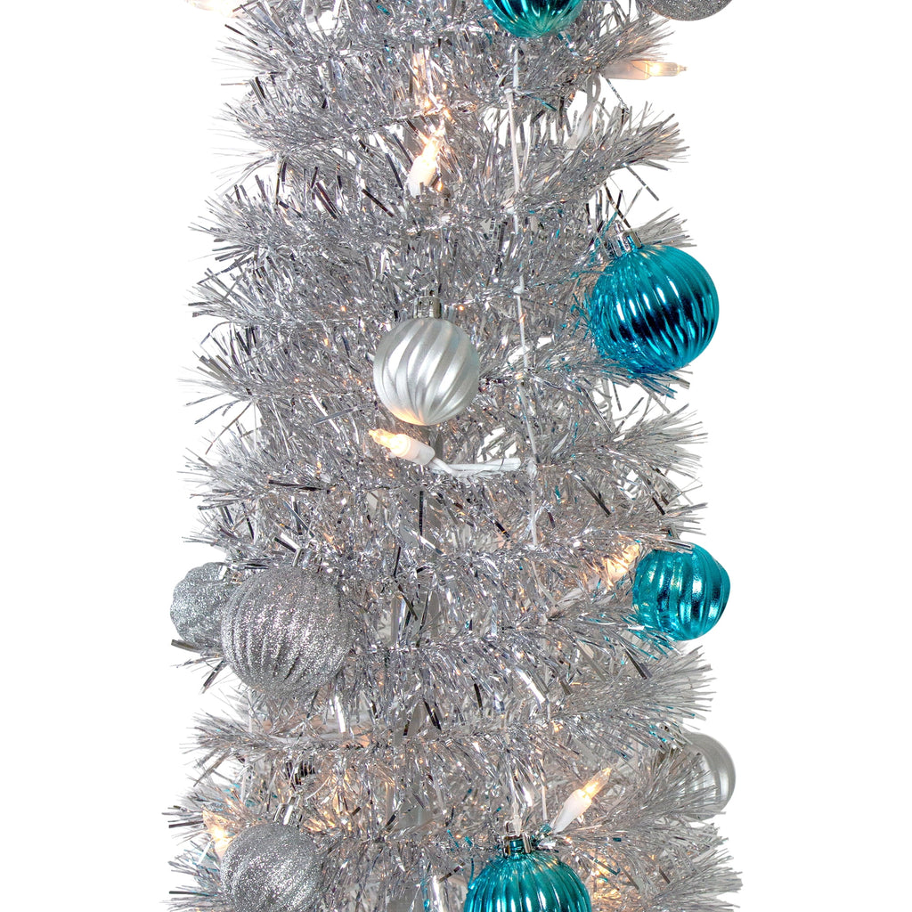 6' Pre-Lit Silver Tinsel Pop-Up Artificial Christmas Tree - Clear Lights