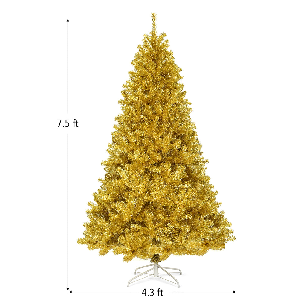 Costway 7.5 FT Artificial Christmas Tree Hinged Unlit Xmas Tree Silver