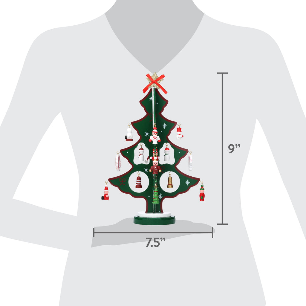 Mini Wood Tree with Ornaments Christmas Decoration, Multicolor, 9", by Holiday Time