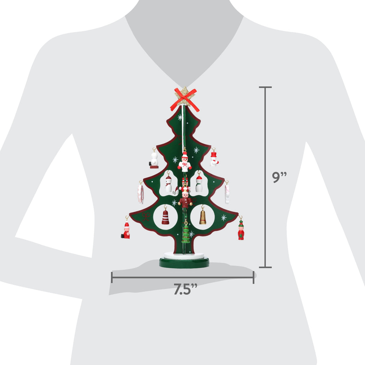 Mini Wood Tree with Ornaments Christmas Decoration, Multicolor, 9", by Holiday Time