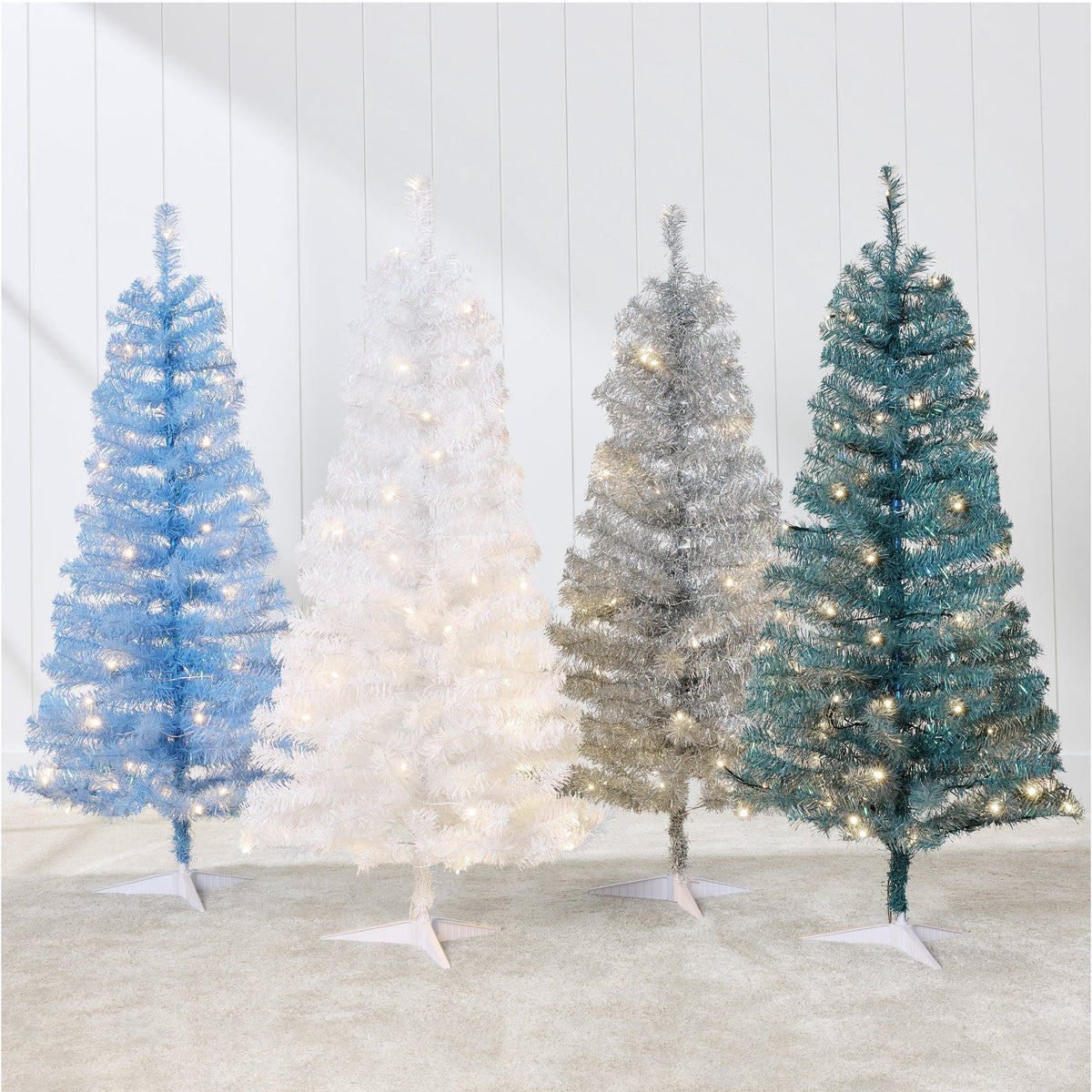 Best Choice Products 4ft Prelit Colored Christmas Tree, Artificial Tree Holiday Decor w/ 70 LED Lights - Baby Blue Tinsel