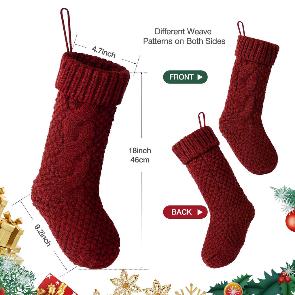 Ayieyill 6pcs Christmas Stockings Large Knitted Xmas Stockings 18 Inches Fireplace Hanging Stockings for Family Holiday Christmas Decoration