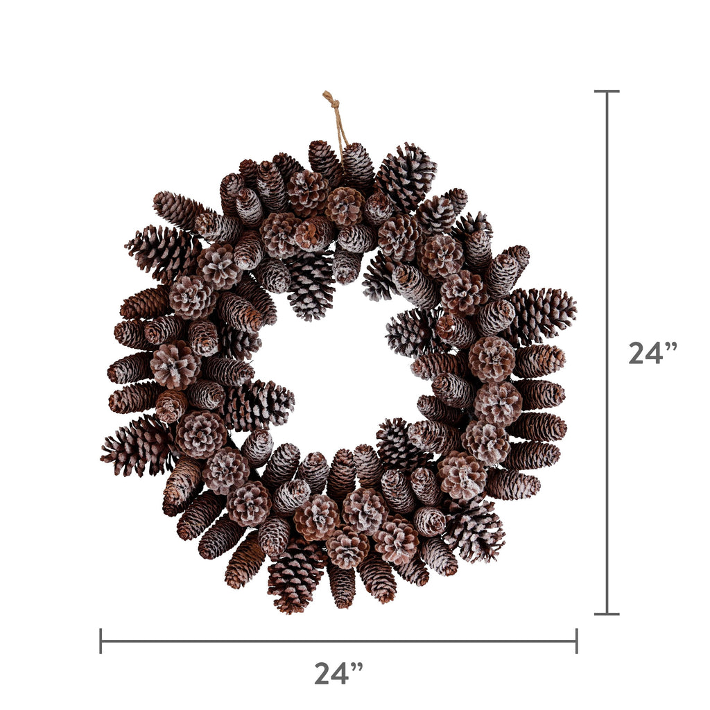 Snow-Flocked Pinecone Christmas Wreath, Brown and White, 24", by Holiday Time