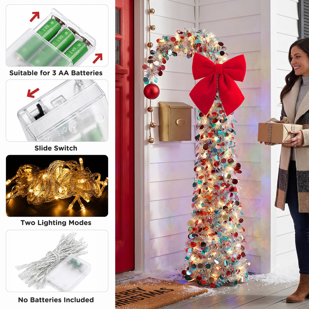 Ayieyill Christmas Tree 5FT Pencil Christmas Tree, Collapsible Pop up Tinsel Tree for Christmas Decorations Indoor, Pink