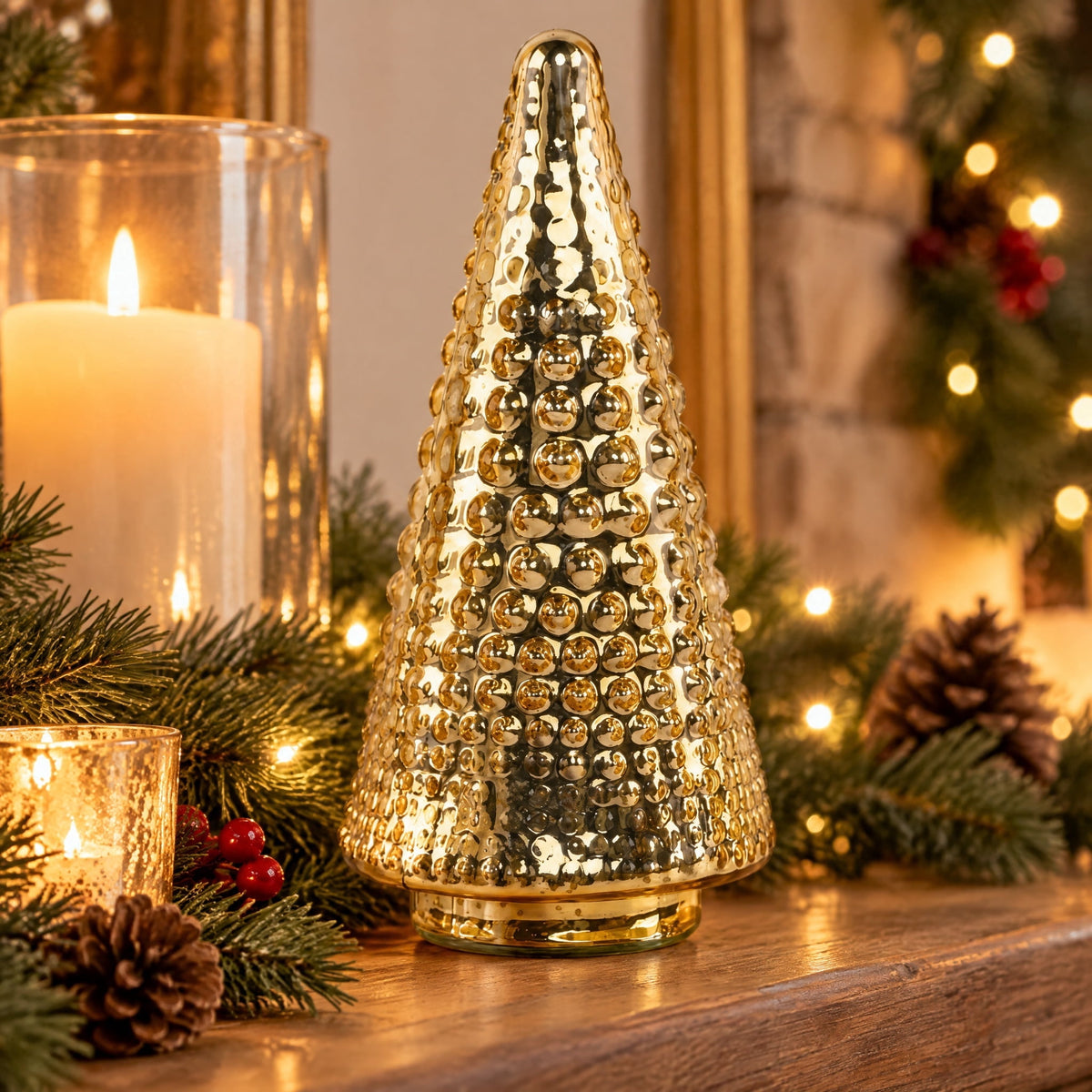 Glass Tree Christmas Decoration, Gold, 10", by Holiday Time