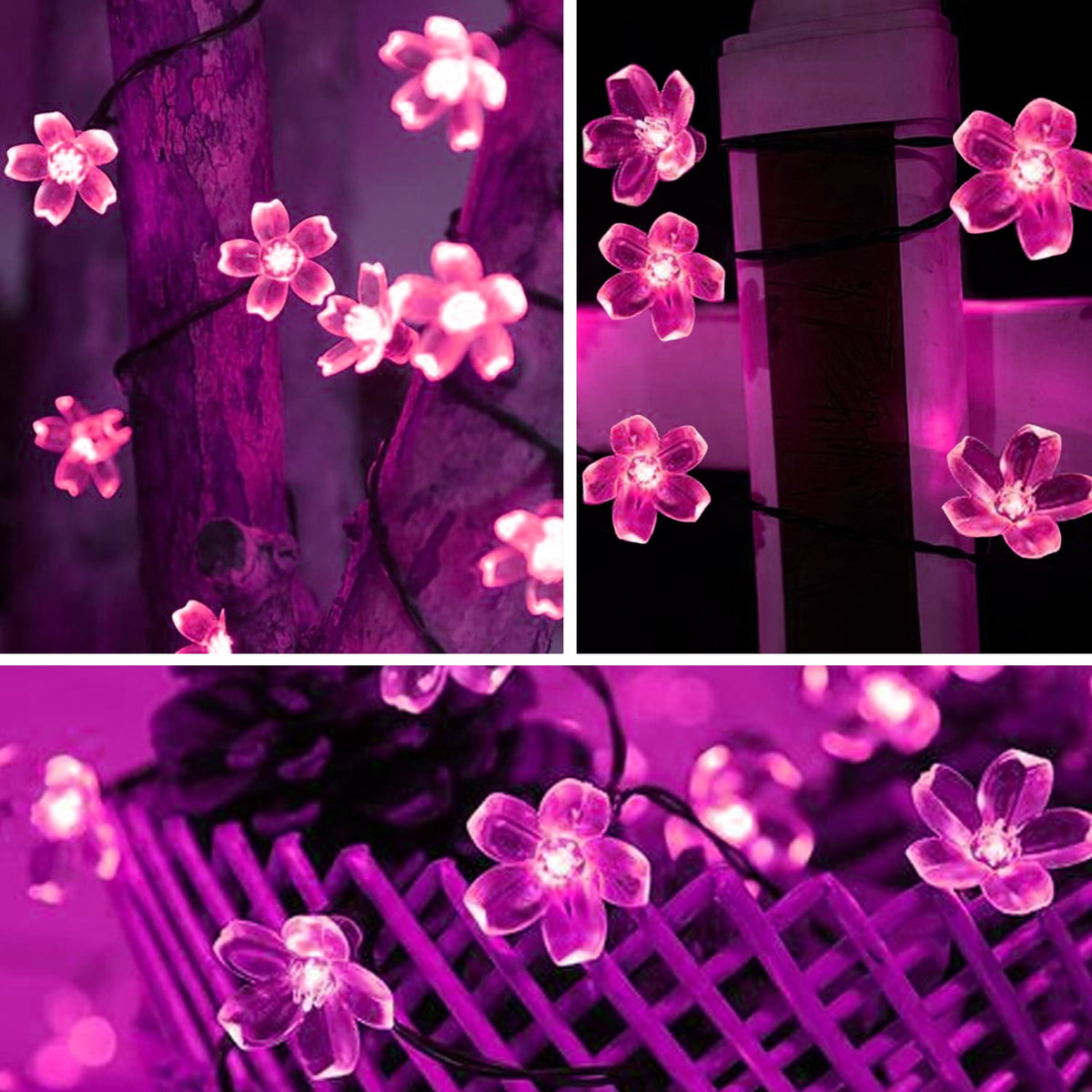 Rirool Cherry Blossom Solar String Lights Outdoor, 23FT 50 LED Flower Fairy Lights with 2 Lighting Modes, IP65 Waterproof Auto On/Off for Garden Patio Wedding Christmas Decor, Multicolor