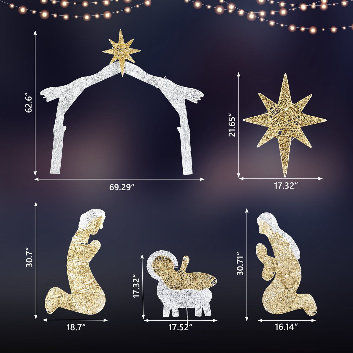 Ktaxon 6ft Christmas Lighted Nativity Scene Holy Family Christmas Outdoor Decor,with 190LED Lights
